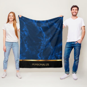 Diep Blauw en Gouden Marmer Fleece Deken