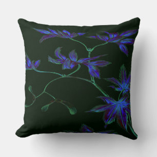 Diep blauw & groen Japans bloemenkussen Kussen