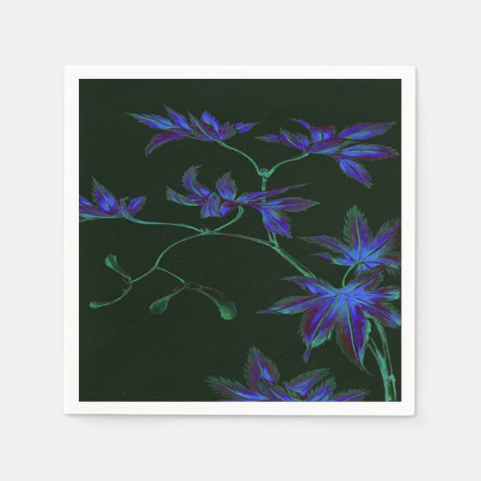 Diep Blauw & Groen Japans Bloemenpapier Servetten (Voorkant)