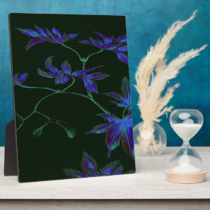 Diep blauw & groen Japans bloemig verpakt canvas Fotoplaat