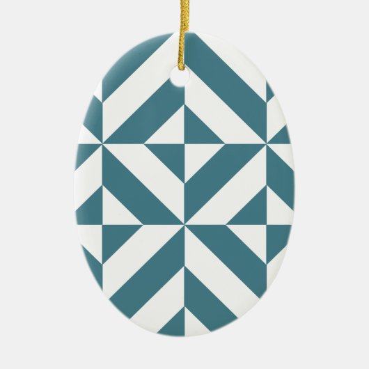 Diep Blauwgroen groen geometrisch decoderpatroon Keramisch Ornament (Voorkant)