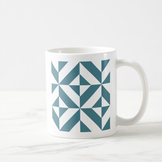 Diep Blauwgroen groen geometrisch decoderpatroon Koffiemok (Rechts)