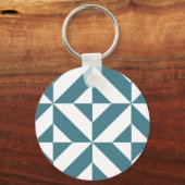 Diep Blauwgroen groen geometrisch decoderpatroon Sleutelhanger (Voorkant)