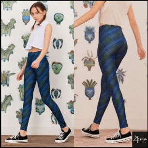 Diep blauwgroene diagonale geruite textuur leggings
