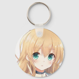 Diep blond meisje groene ogen anime manga sleutelhanger