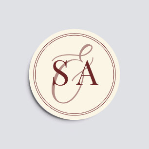 Diep bordeaux ivoor monogram oude geld bruiloft ronde sticker