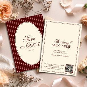 Diep bordeauxrode strepen Oude rijke bruiloft QR-c Save The Date
