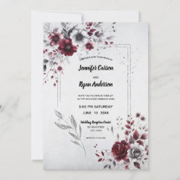 Diep bordeauxrood zilver grijs aquarel bloemmotief kaart