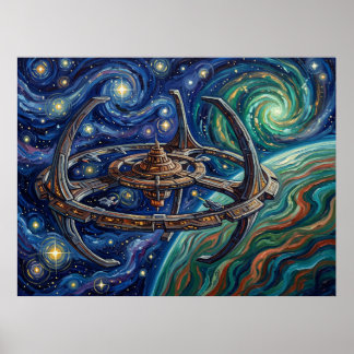 Diep de ruimte negen sterrennacht Sci-Fi Landschap Poster