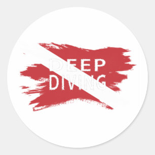 Diep duiken, naar beneden duiken, vlag Scuba Ronde Sticker