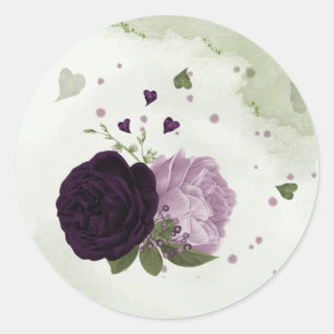 Diep- en lichte paarse bloemen groen ronde sticker