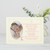 Diep gewortelde roze doop foto uitnodiging (Staand voorkant)