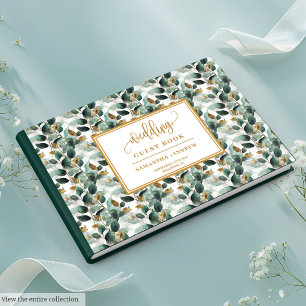 Diep groen goud bruiloft gastenboek met groen