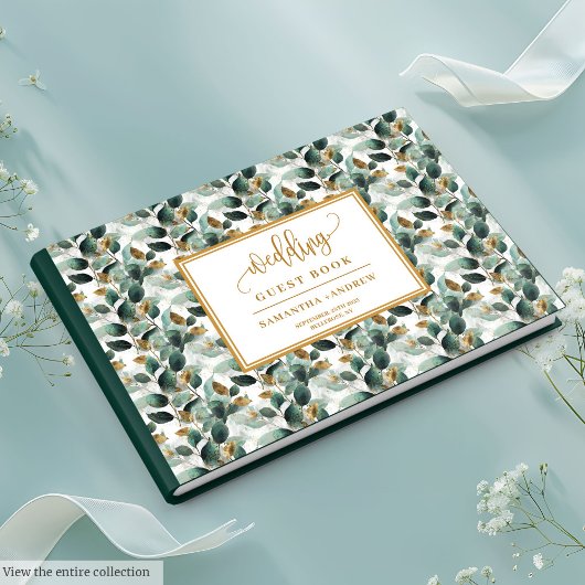 Diep groen goud bruiloft gastenboek met groen