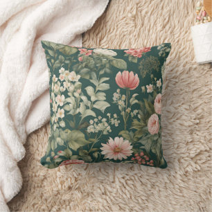 Diep groen met Pastel Woody Flowers Kussen