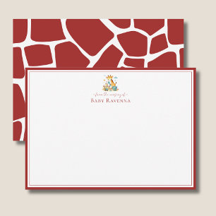 Diep Kersenrood Giraffe Vel Nursery Nieuwe Baby  Notitiekaartje