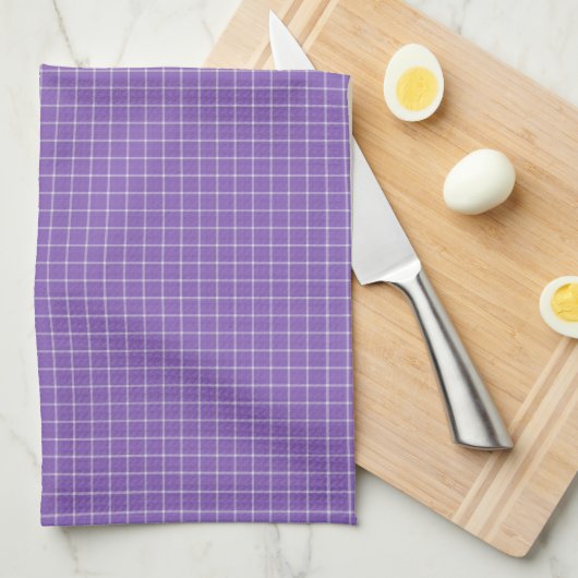 Diep lavendel en wit Windowpane Plaid Theedoek (Quarter Fold)