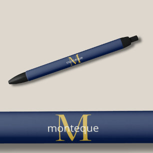 Diep Navy Gouden Monogram Persoonlijke Naam Luxe  Zwarte Inkt Pen