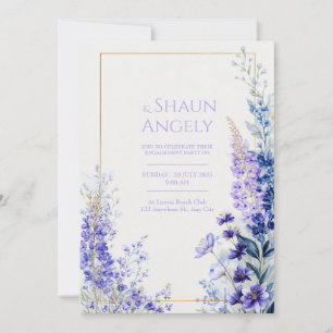 Diep Paarse Aquarel Muscari Gouden Lijst Bruiloft Kaart