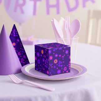 Diep Paarse Bloemige Print Feest Favor Doos Bedankdoosjes