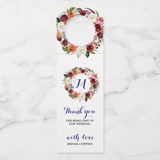 Diep-paarse en witte bloemen, geschreeuw - Dank u Flessenhanger (Voorkant)