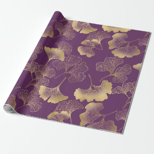 Diep Paarse Gouden Ginkgo Botanisch Cadeaupapier