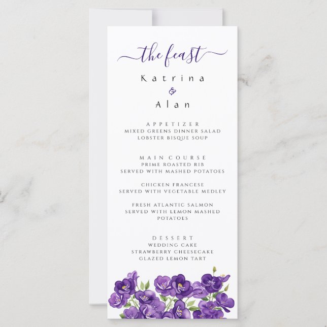 Diep Paarse Viooltjes Menu (Voorkant)
