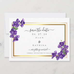Diep Paarse Viooltjes Save The Date Kaart