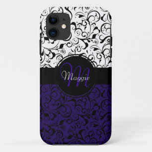 Diep paarse zwart witte damast iphone 5 hoes