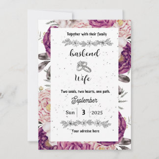 Diep Pr Plum & Blush Aquarel Bloem Bruiloft Uitnod Kaart