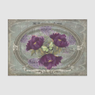 Diep rijke grote paarse bloemen, groene vlinder tissuepapier