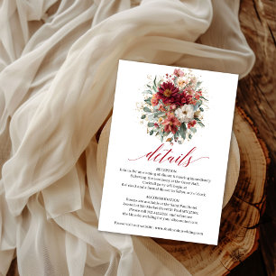 Diep Rode Boho Bloemige Herfst Eucalyptus Details  Informatiekaartje