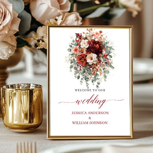Diep Rode Boho Eucalyptus Tafelblad Bruiloft Verwe Poster