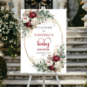 Diep Rode Bourgondië Bloemen Baby Shower Welkom Poster