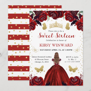 Diep Rode Jurk Rode Haren Prinses Sweet 16 Kaart