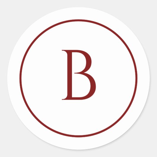 Diep Rode Moderne Monogram Kerst Envelope Ronde Sticker (Voorkant)