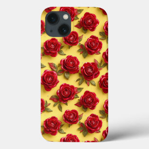 Diep Rode Rozen 3D Textuur Romantisch Stijlvol Ont iPhone 13 Hoesje