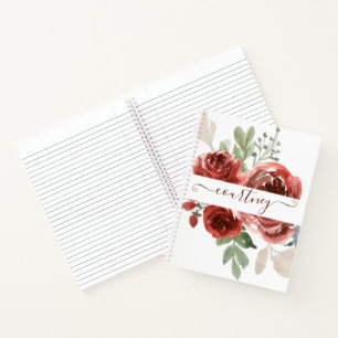 Diep rood aquarel bloemmotief gepersonaliseerd  notitieboek