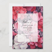 Diep Rood, Blush Roze en Zilver Bloemen Bruiloft Kaart (Voorkant)