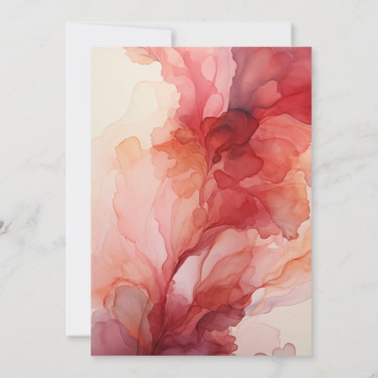 Diep Rood, Blush Roze en Zilveren Inkt Bruiloft Kaart (Achterkant)