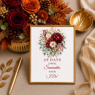 Diep rood boho bloem bruidsfeest aftelbord poster