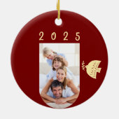 Diep Rood, Boter Geel & Goud Kerstfoto Keramisch Ornament (Achterkant)