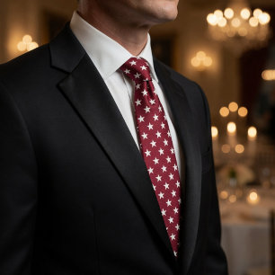 Diep Rood en Crisp Wit Klein Ster Patroon Stropdas