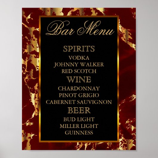 Diep rood en goud marmer en zwart - Barmenu Poster (Voorkant)