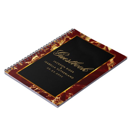 Diep Rood en Goud Marmer en Zwart - Guestbook Notitieboek (Linkerzijde)