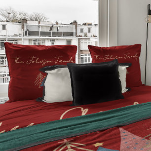 Diep rood en gouden familienaam Prettig kerstfeest Accent Kussen