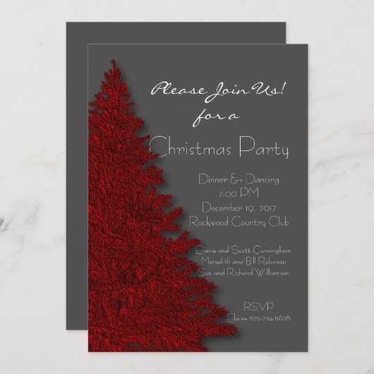 Diep-rood en kerst met kerst van steenkoolgrijs kaart (Voorkant / Achterkant)