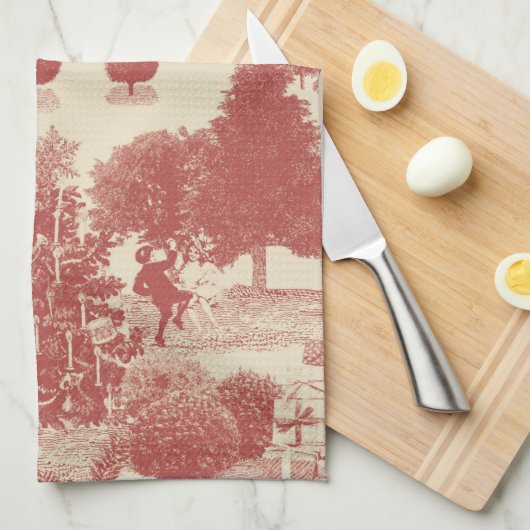 Diep rood en kerst-winter met crème Wonderland Theedoek (Quarter Fold)