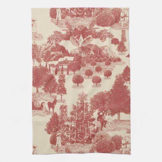 Diep rood en kerst-winter met crème Wonderland Theedoek (Verticaal)