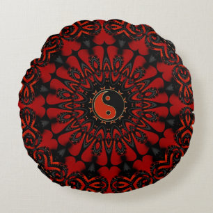 Diep rood evenwicht (Yin Yang) Rond kussen / kusse